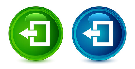 Logout icon artistic shiny glossy blue and green round button set