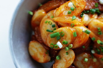 Korean food, Tteok and sausgae spicy Tteokbokki 