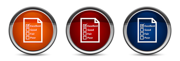 Questionnaire icon exclusive blue red and orange round button design set