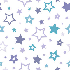 Seamless abstract pattern with little tiny stars of blue and purple colors on white background.