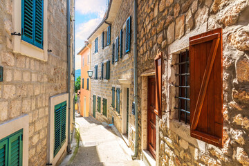 Herceg Novi old town Narrow European street, Montenegro