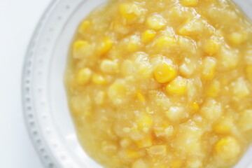 Prepared cream corn in bowl for cooking ingredient