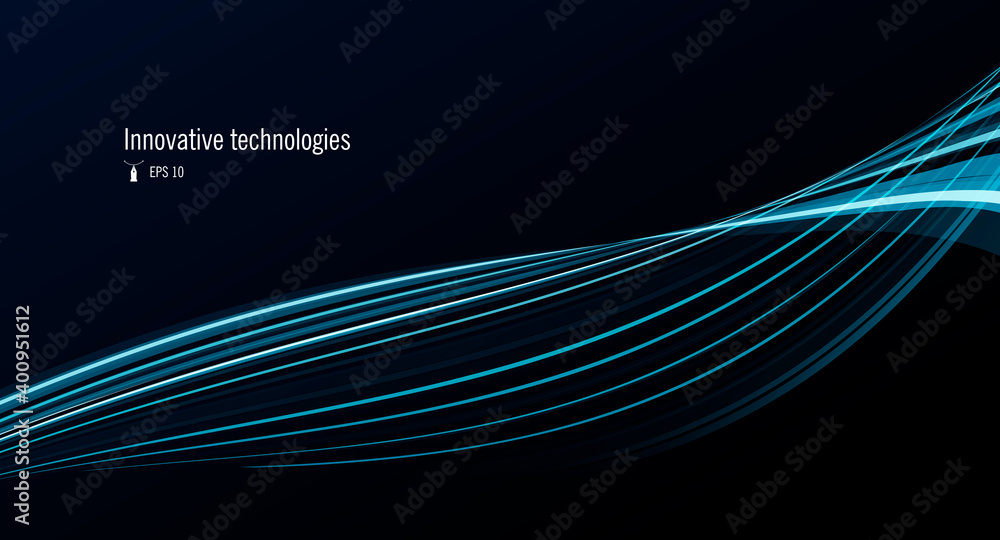 Poster abstract background with stripe graphic element, curved 3d shape formed by blue lines