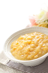 Prepared cream corn in bowl for cooking ingredient