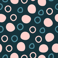  Vector seamless pattern with doodle circles on dark blue background. Modern abstract design in flat style for textile, wallpaper, clothes, web, wrapping paper, interior