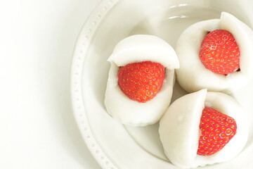Japanese confectionery, strawberry and red bean paste Daifuku Mochi