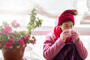 senior woman suffering from cold