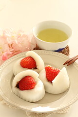Japanese confectionery, strawberry and red bean paste Daifuku Mochi
