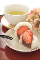 Japanese confectionery, strawberry and red bean paste Daifuku Mochi