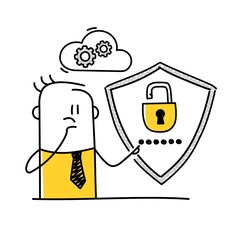 Stickman thinking, cyber security, data protection. 