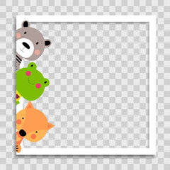 Empty Photo Frame with Cute animal frog, bear and fox Template for Media Post  in Social Network. Vector Illustration EPS10