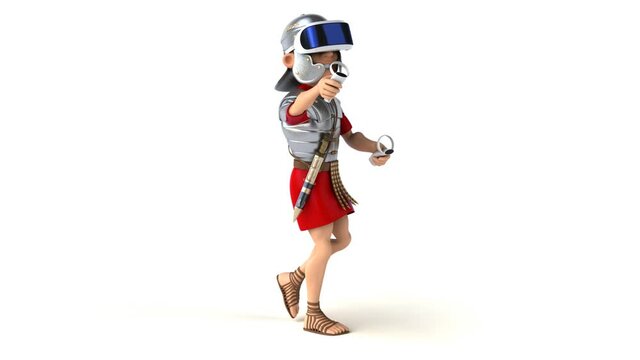 Fun 3D cartoon roman soldier with a VR helmet