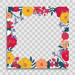 Empty Photo Frame Template with Spring Flowers for Media Post  in Social Network. Vector Illustration EPS10