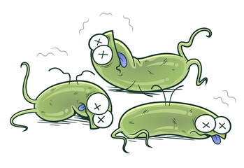 Defeated bacteria cartoon illustration