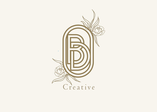 Abstract Initial B and D Logo, Monogram with floral frame, usable for brand, card and invitation, logo design template element,vector illustration