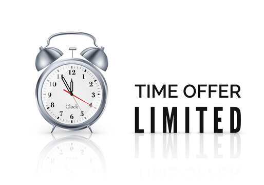 Alarm clock with special offer. Limited time offer banner. Big sale discount. Vector
