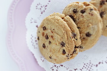 Homemade chocolate chips cookie on dish