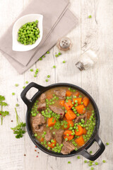 beef, pea and carrot in casserole