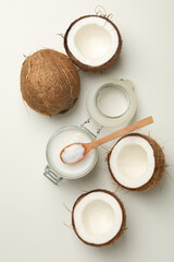Obraz na płótnie Canvas Fresh coconut and coconut milk on white background