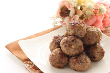 Chinese food, homemade pork and beef meatball on dish for comfort food