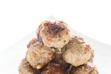 Chinese food, homemade pork and beef meatball on dish for comfort food