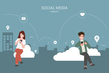 Obraz na płótnie Canvas Social media chatting worldwide concept illustration.