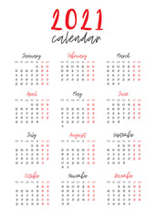 2021 white calendar template vector