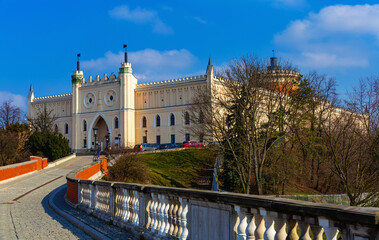 Defensive and palace architectural complex of medieval Lublin Castle in sunny spring day, Poland - obrazy, fototapety, plakaty