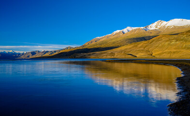 View of lake Himalayas early morning blue Hour landscape mountain lake