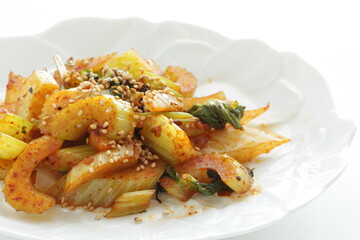 Korean food, kimchi and celery stir fried
