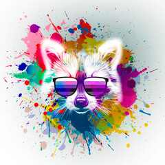 raccoon with creative colorful abstract element on background - obrazy, fototapety, plakaty