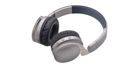 Fototapeta na wymiar Over-ear headphones with black bronze color placed on a white background, technology, copy space