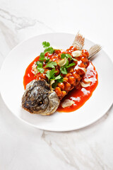 Carp squirrel on a white marble stone background