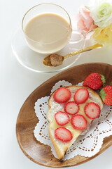Homemade strawberry and cheese sugar toast for healthy gourmet breakfast