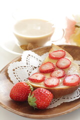 Homemade strawberry and cheese sugar toast for healthy gourmet breakfast