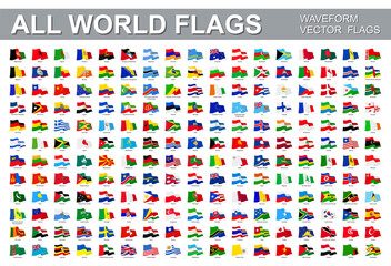 Fototapeta na wymiar All world flags - vector set of waveform flat icons. Flags of all countries and continents