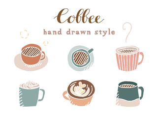 手描きのカフェのアイコンセット コーヒー 珈琲 紅茶 スイーツ イラスト 飲み物 マグカップ Wall Mural Yugoro