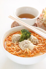 Chinese food, homemade wonton dumpling and TanTan spicy noodles 
