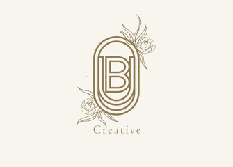 Abstract Initial B and U Logo, Monogram with floral frame, usable for brand, card and invitation, logo design template element,vector illustration