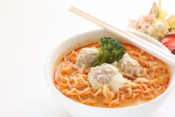 Chinese food, homemade wonton dumpling and TanTan spicy noodles 
