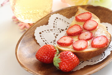 Homemade strawberry and cheese sugar toast for healthy gourmet breakfast