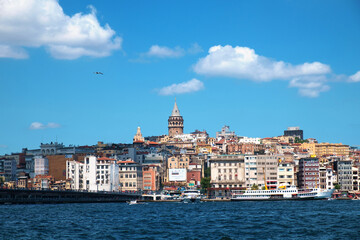 Fototapeta na wymiar View of a coast of Istanbul from the sea at sunny day