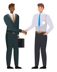 Business propasal for partner. Man make agreement deal handshake. Hiring interview. Colleagues discuss project. Teamwork idea. Accepting proposals for investment in finance and exchanging ideas