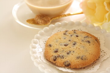 Homemade chocolate chips cookie on dish 