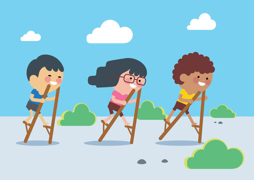 Print Vector Stock of Egrang, The traditional Indonesian children's games.