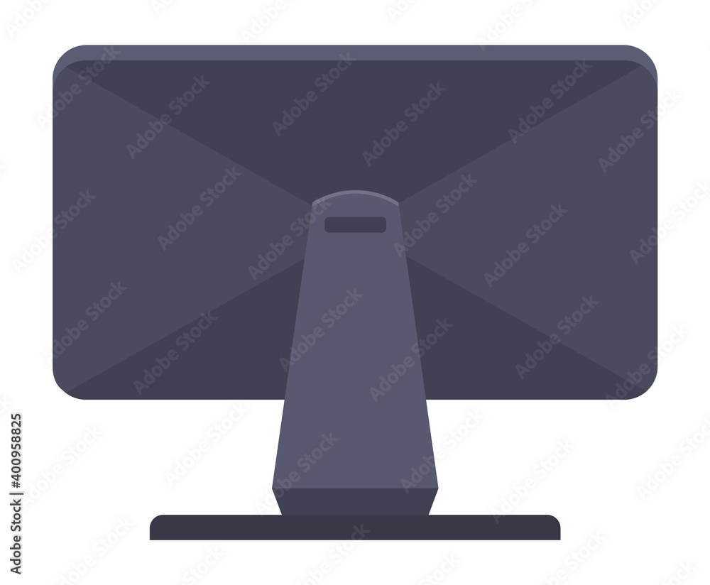 Poster vector illustration black monitor lcd display back view. monitor without wires isolated on white bac