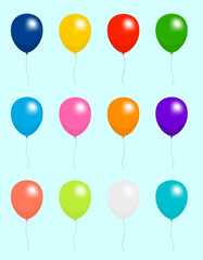 Colorful helium balloons vector illustration set
