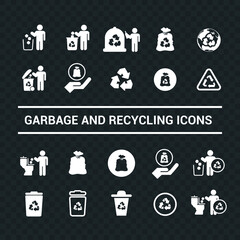 Vector image. Different garbage and recycling pictograms. Trash bins.