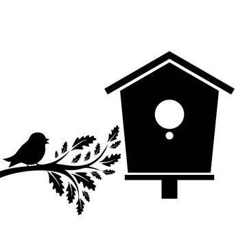 recommend clip art: Bird and bird house icon isolated on white background
