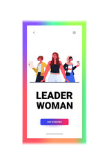 mix race businesswomen leaders in formal wear successful business women leadership best boss concept female office workers standing together portrait vertical vector illustration